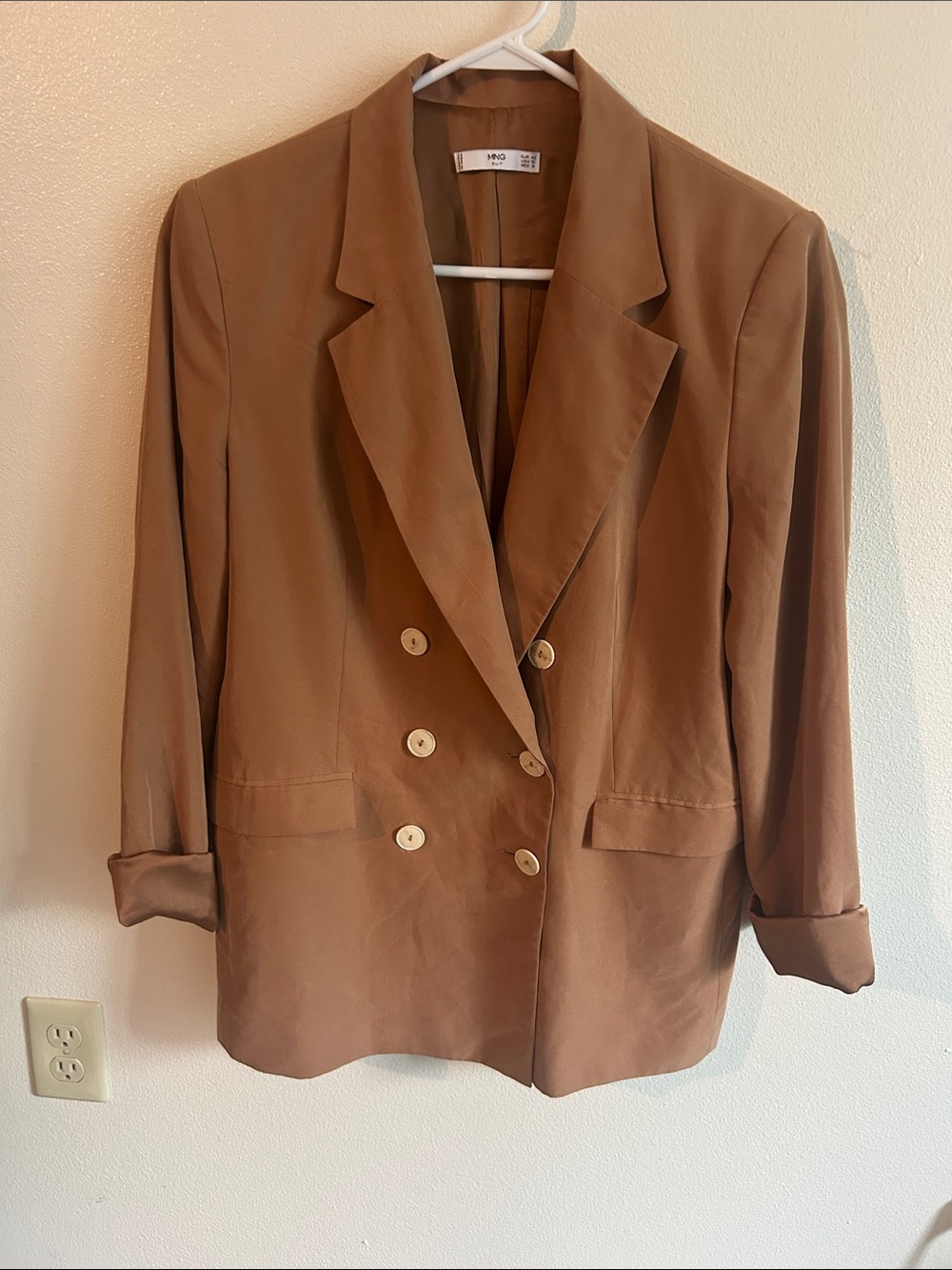 MNG Chestnut Double-Breasted Shoulder Pads Blazer Suit Jacket:10